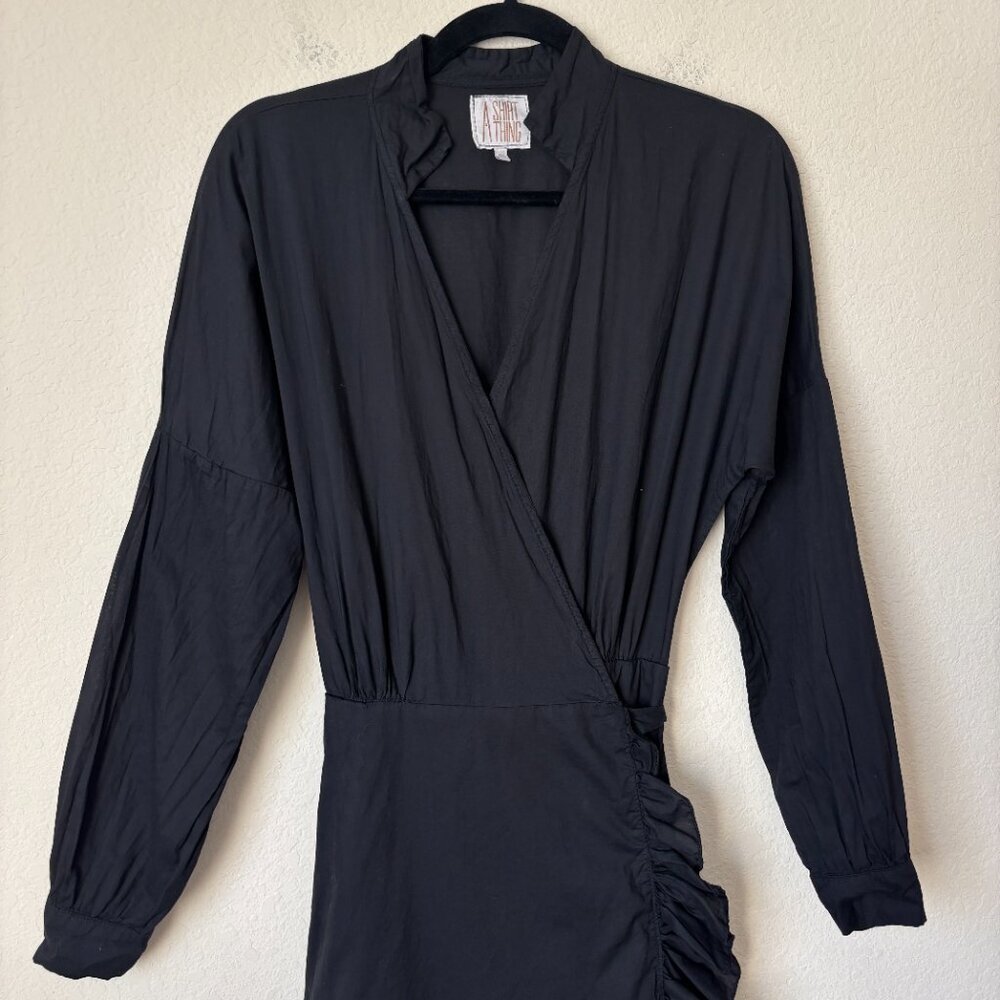 A Shirt Thing Ruffle Trim True Wrap Midi Dress - Picture 3 of 14